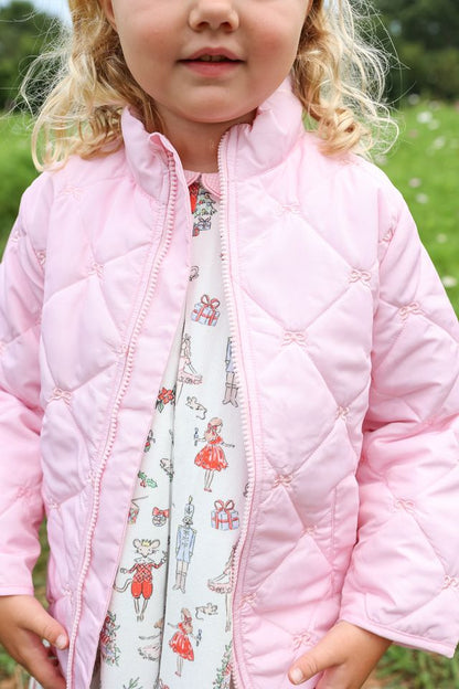 Pink Quilted Embroidered Bow Coat