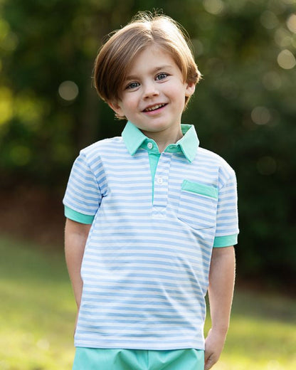 Mint And Blue Stripe Polo Short Set