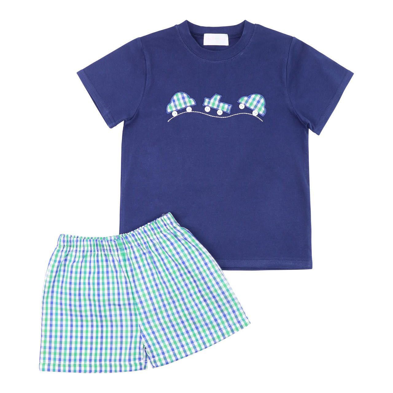 Navy And Green Check Cars Short Set