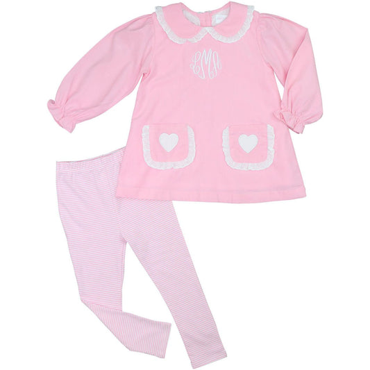 Pink Pocket Heart  Eyelet Legging Set