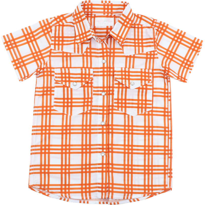 Orange Plaid Collegiate Pearl Snap Shirt