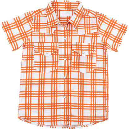 Orange Plaid Collegiate Pearl Snap Shirt