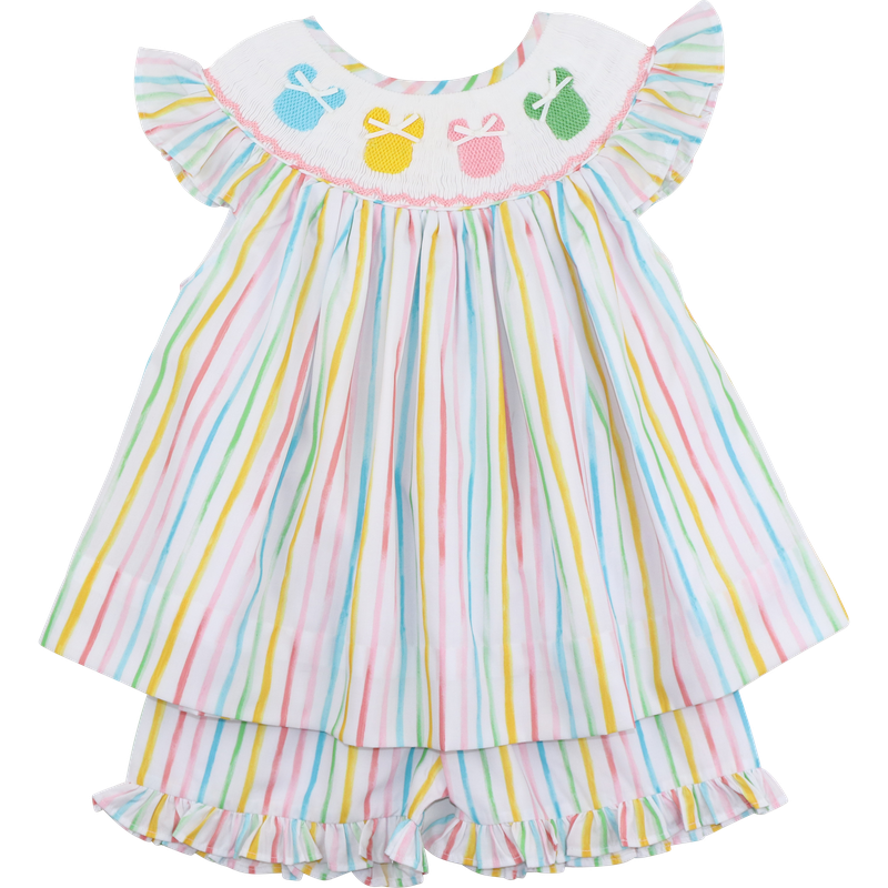 Pastel Striped Smocked Mouse Ears Short Set