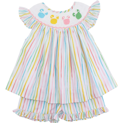 Pastel Striped Smocked Mouse Ears Short Set