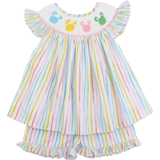 Pastel Striped Smocked Mouse Ears Short Set