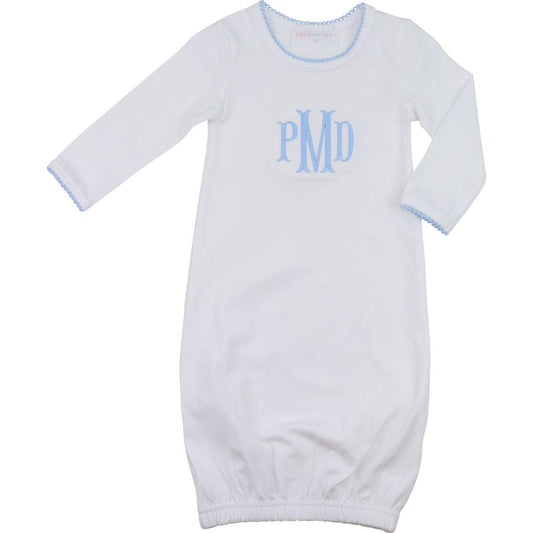 White And Blue Baby Gown  Monogram - Cecil and Lou