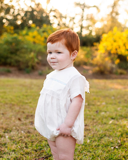 White And Blue Heirloom Bubble  Smocked Threads