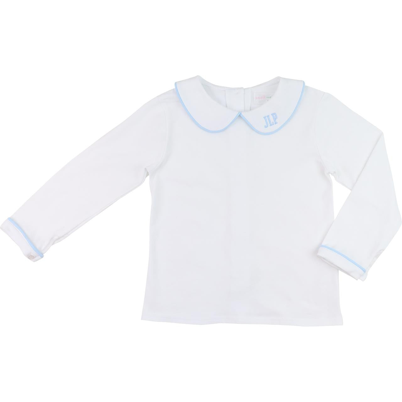 White And Blue Knit Peter Pan Shirt  Monogram