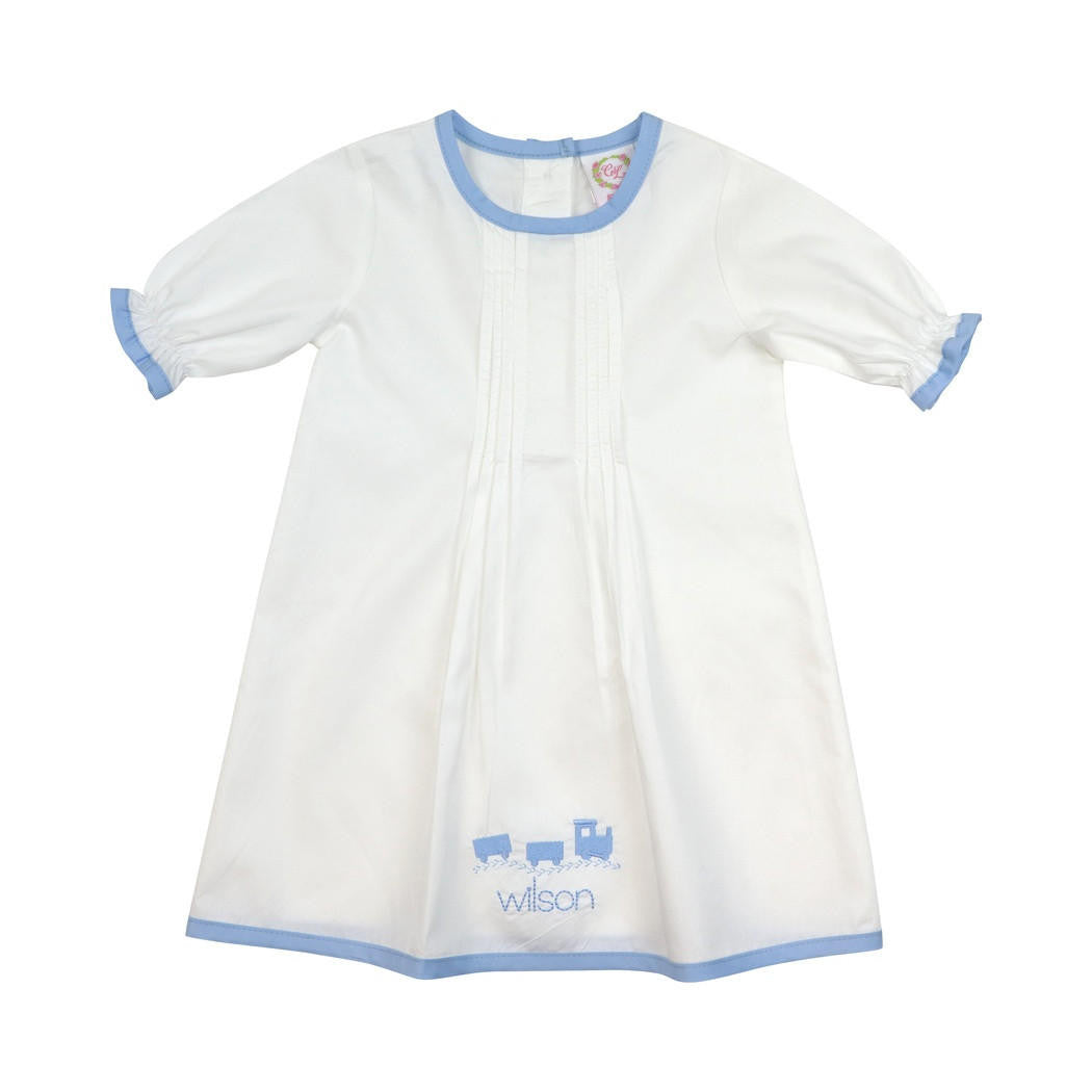 White and Blue Layette Gown Monogram