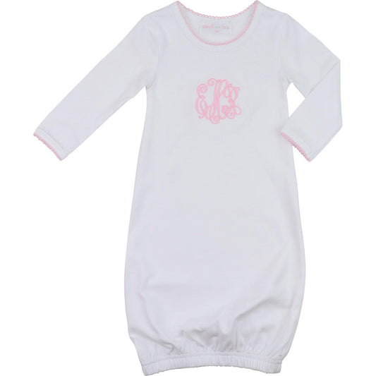 White And Pink Baby Gown  Monogram - Cecil and Lou