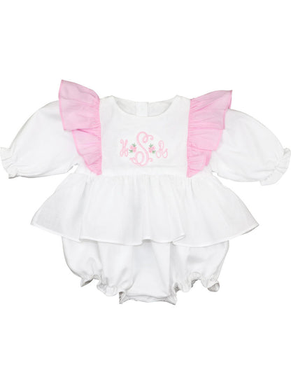 White And Pink Ruffle Bubble Smocked Threads