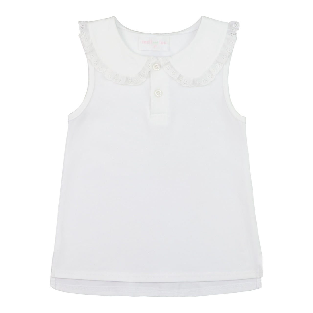 White Eyelet Sleeveless Knit Peter Pan Shirt - Shipping Early May  Smocked Threads