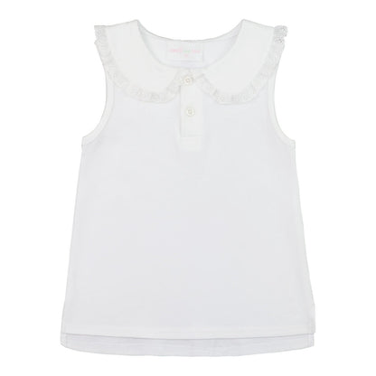 White Eyelet Sleeveless Knit Peter Pan Shirt - Shipping Early May  Smocked Threads