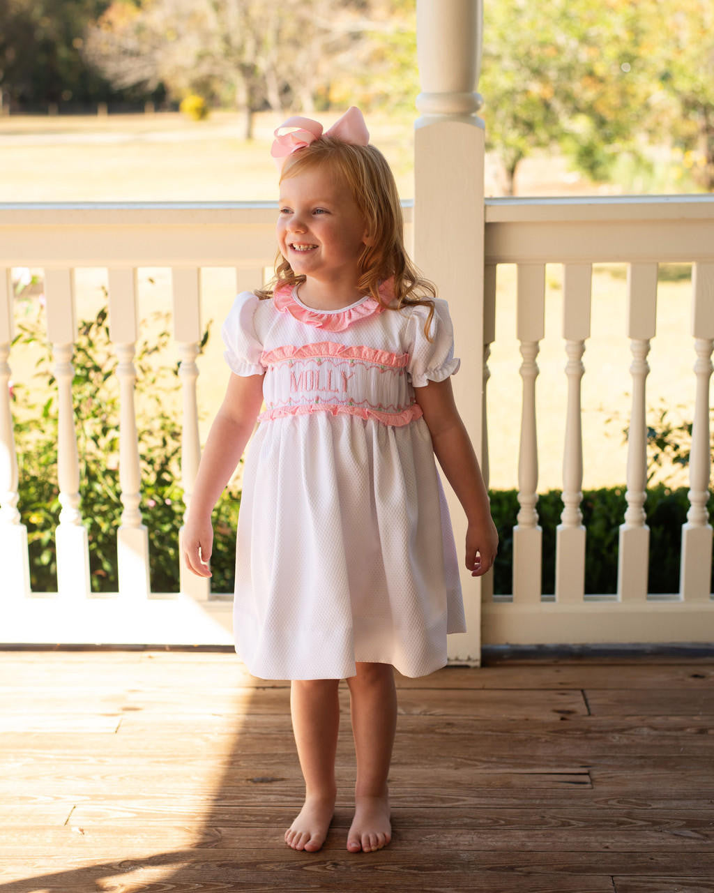 White Honeycomb Custom Smocked Dress  Monogram