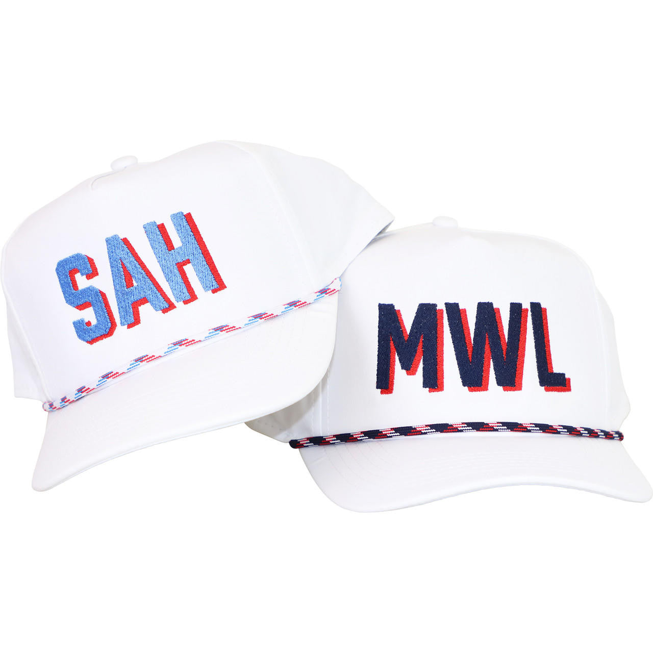 White Junior Fit Adjustable Cap With Blue And Red Trim  Monogram