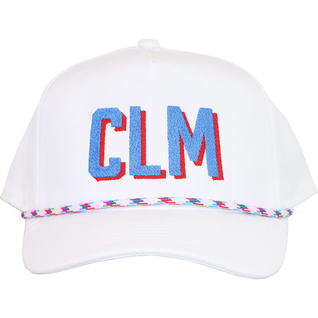 White Junior Fit Adjustable Cap With Blue And Red Trim  Monogram