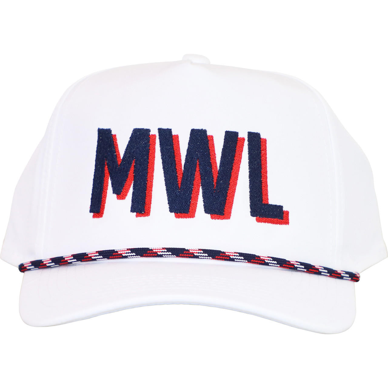 White Junior Fit Adjustable Cap With Navy And Red Trim  Monogram