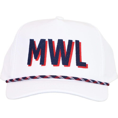 White Junior Fit Adjustable Hat With Navy And Red Trim