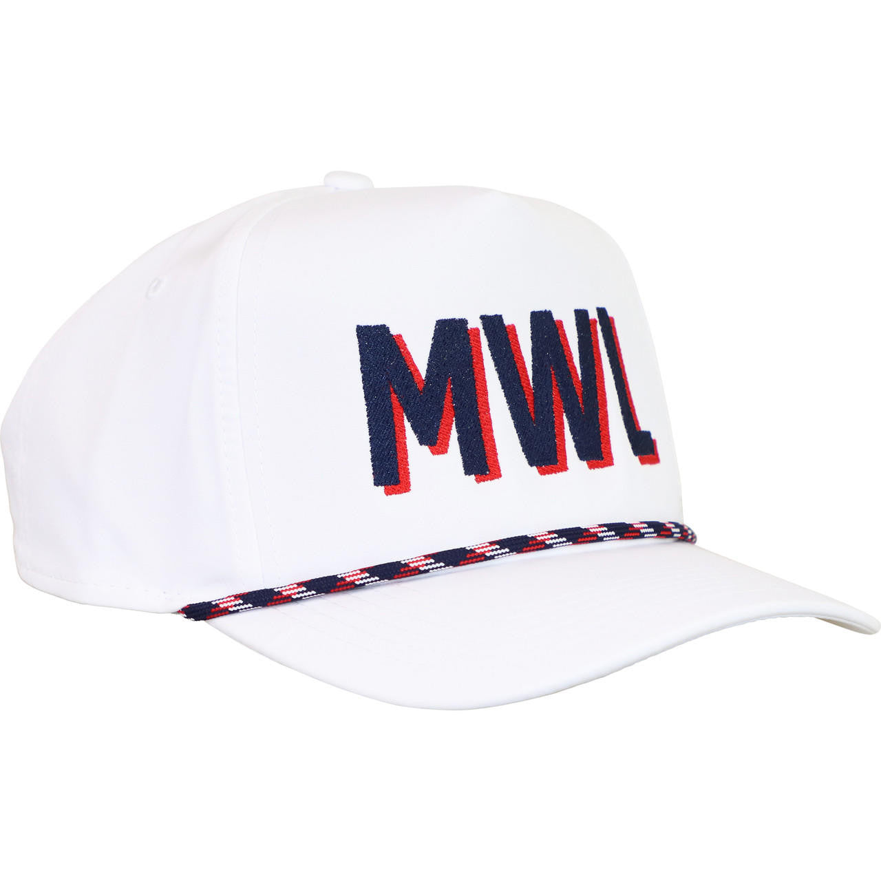 White Junior Fit Adjustable Cap With Navy And Red Trim  Monogram