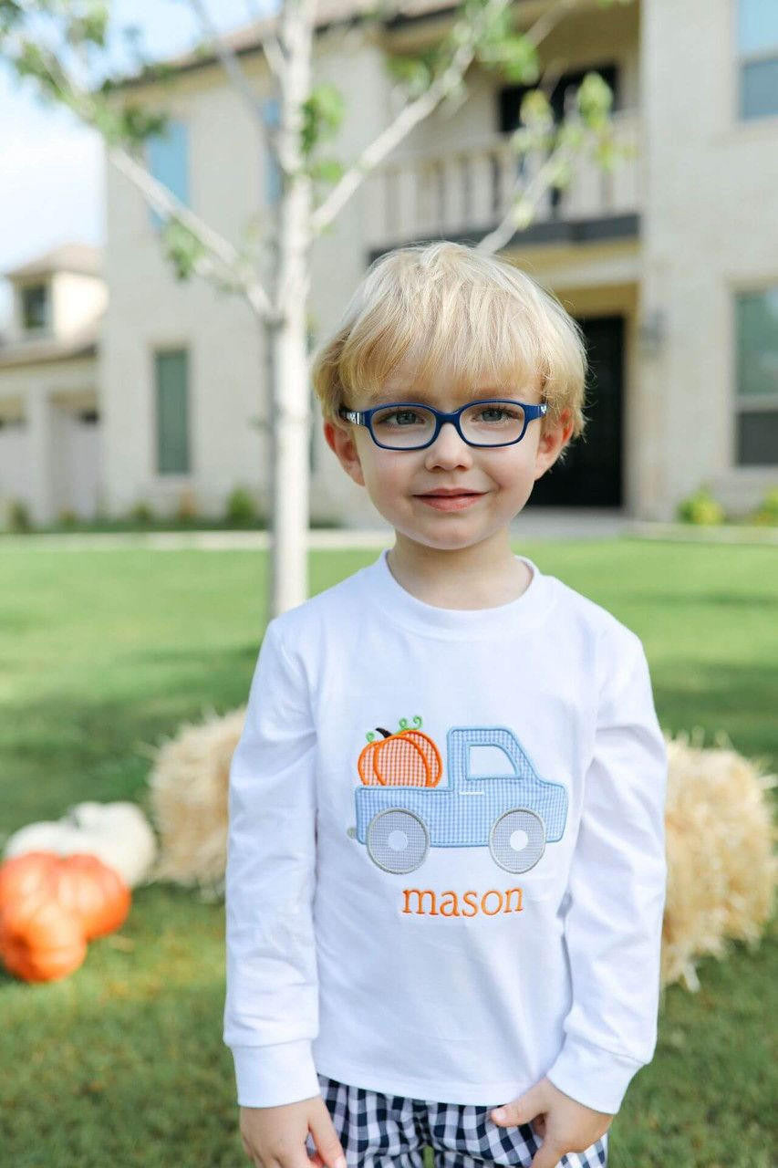 White Knit Pumpkin And Truck Shirt - Shipping Mid September  Monogram