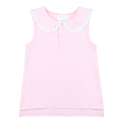 Pink Eyelet Sleeveless Knit Peter Pan Shirt