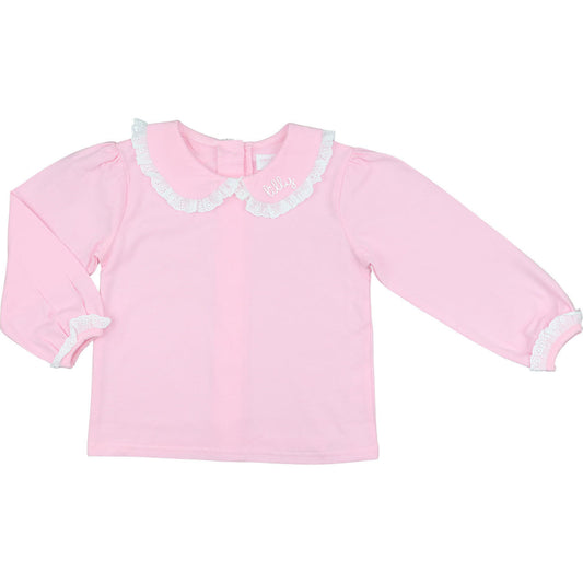 Pink Knit Long Sleeve Peter Pan Shirt