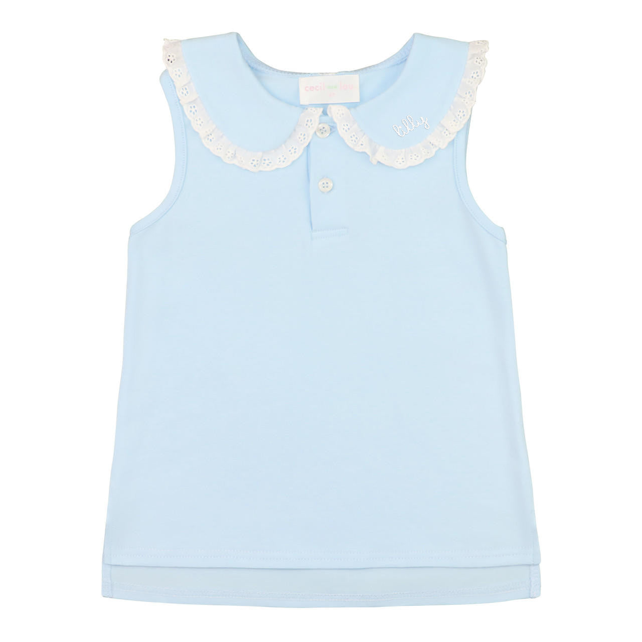 Blue Eyelet Sleeveless Knit Peter Pan Shirt