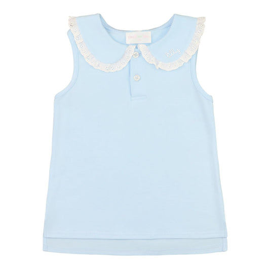 Blue Eyelet Sleeveless Knit Peter Pan Shirt