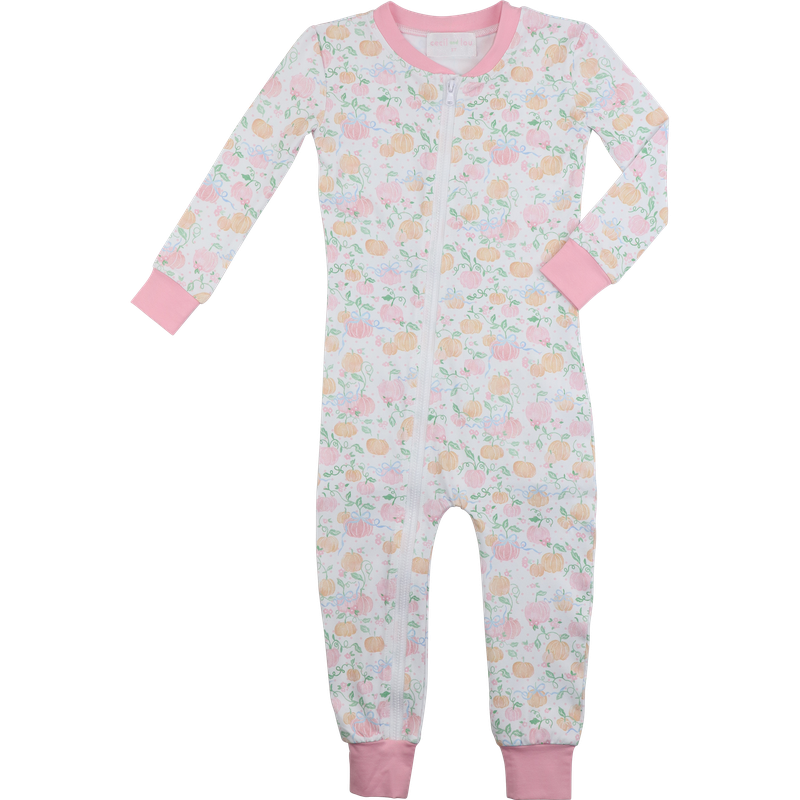 Pink And Orange Pumpkin Patch Knit Zipper Pajamas