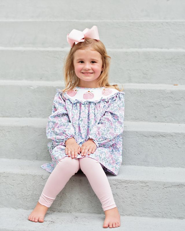 Pink And Blue Floral Smocked Pumpkin Legging Set