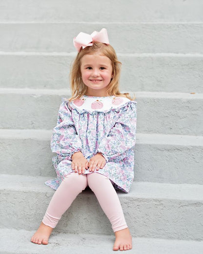 Pink And Blue Floral Smocked Pumpkin Legging Set