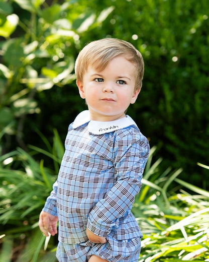 Blue And Brown Plaid Diaper Set