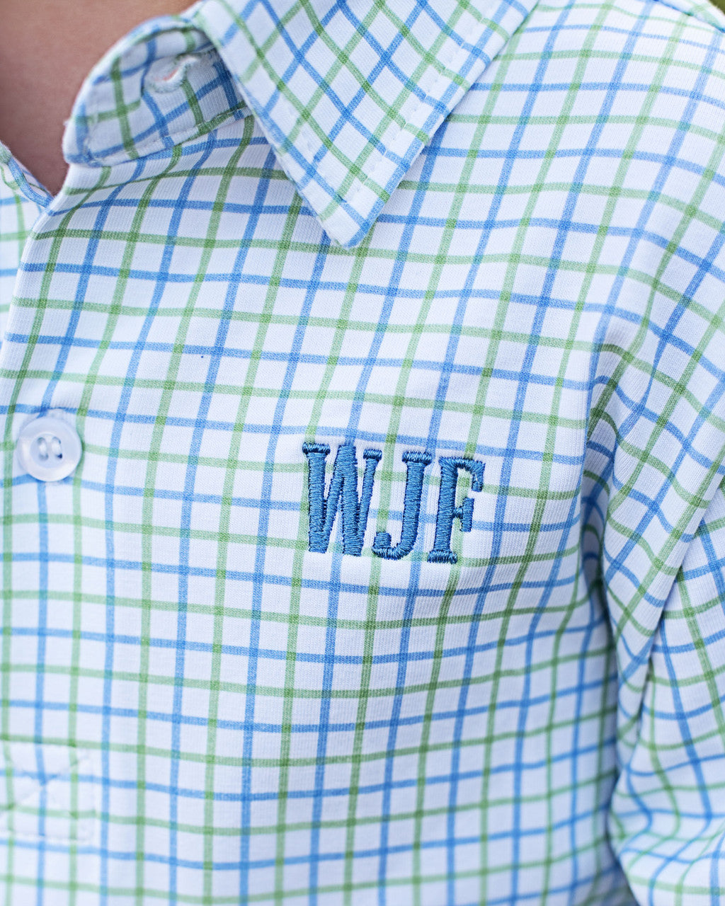 Blue And Green Windowpane Knit Polo