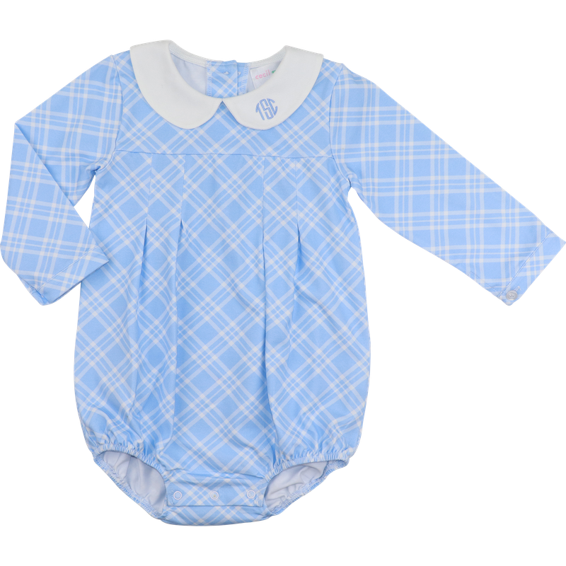 Blue Knit Geometric Plaid Bubble