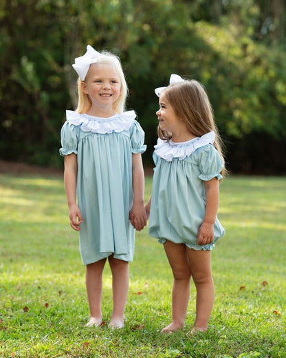 Blue Smocked Ruffle Collar Dress