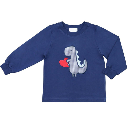 Navy Knit Applique Valentine Dinosaur Shirt