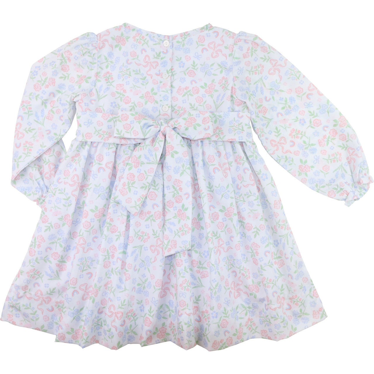 Pink And Blue Floral Smocked Hearts Dress