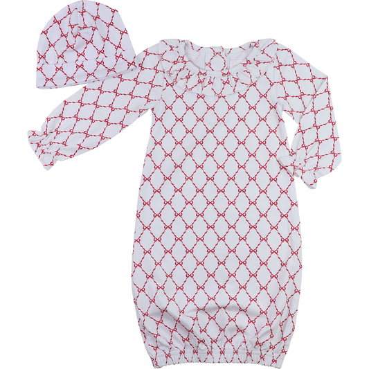 Red Bow Trellis Baby Gown And Beanie