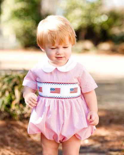 Red Gingham Smocked Flags Bubble