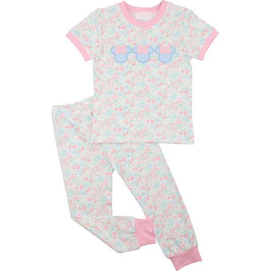 Pink And Blue Floral Mouse Ears Knit Pajamas