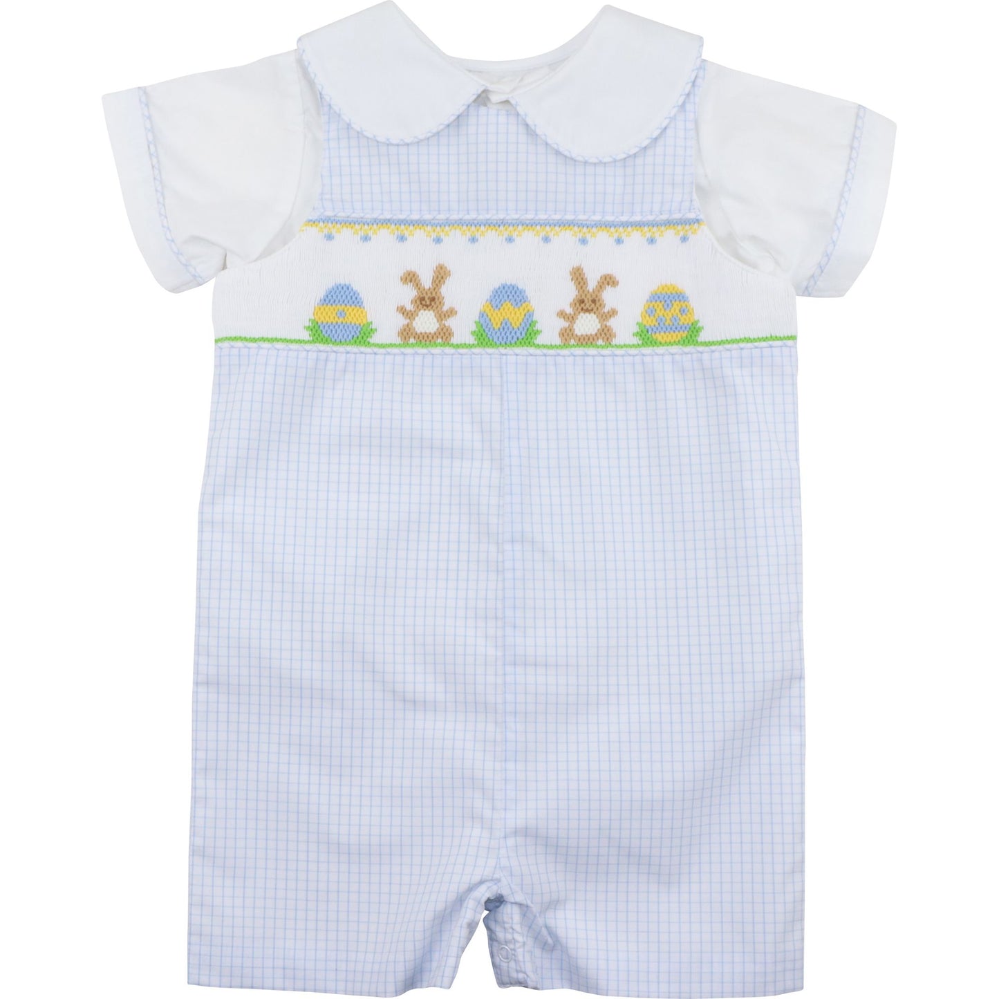 Blue Windowpane Smocked Bunny And Egg Jon Jon Set