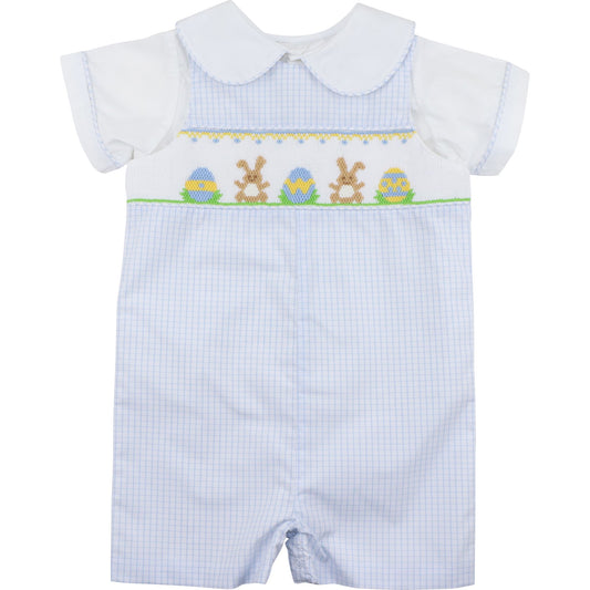 Blue Windowpane Smocked Bunny And Egg Jon Jon Set