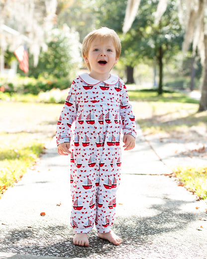 Valentine Sailboat Knit Long Romper