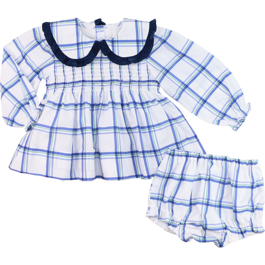 Navy And Green Plaid Ruched Diaper Set