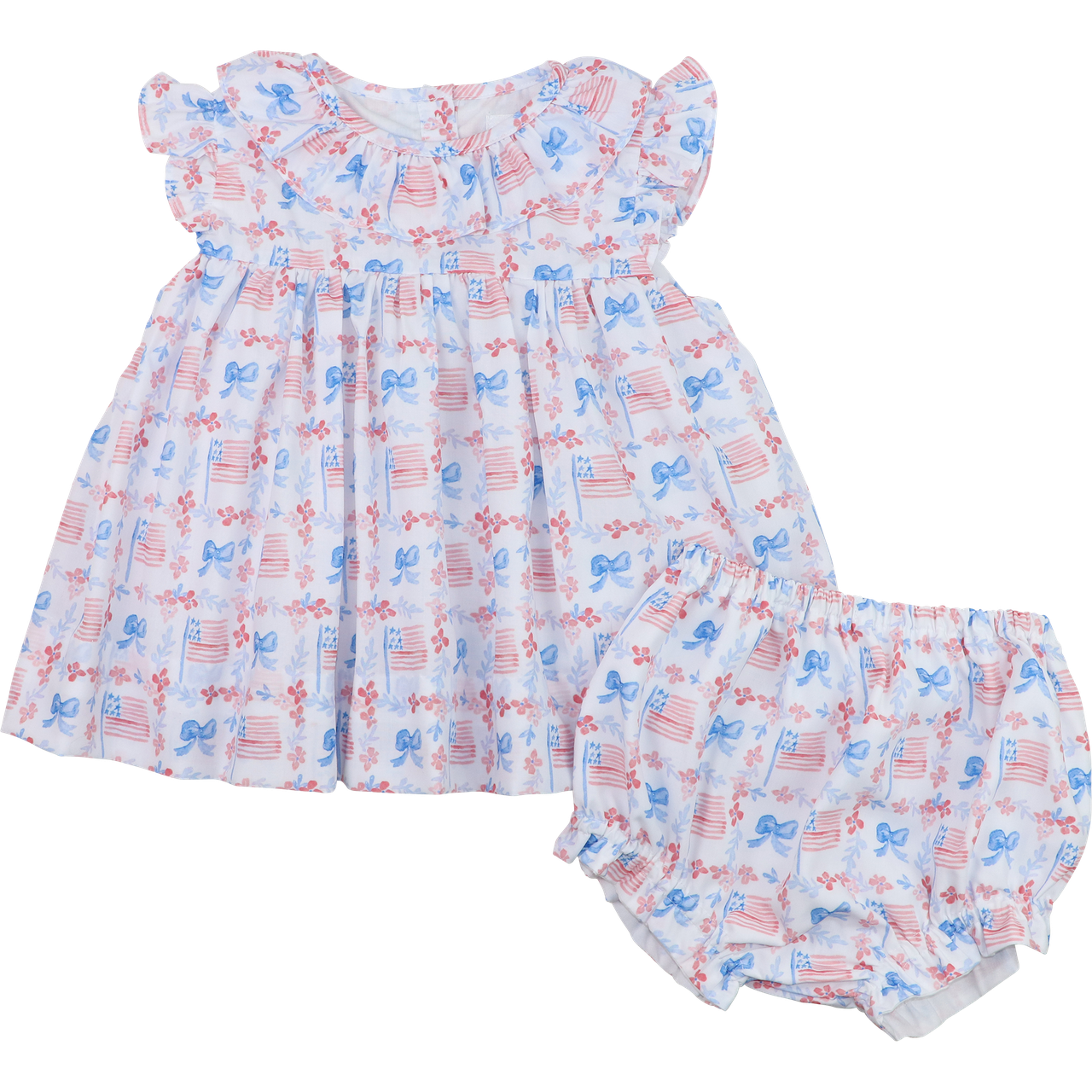 Flag And Bow Print Diaper Set