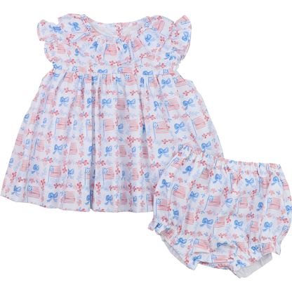 Flag And Bow Print Diaper Set