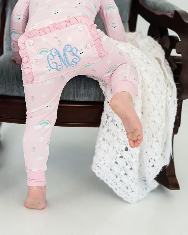 Pink Bunny And Rainbow Knit Zipper Pajamas