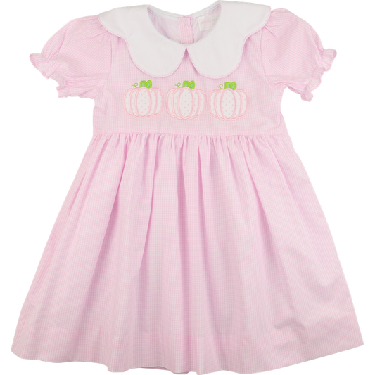 Pink Gingham Applique Pumpkins Dress