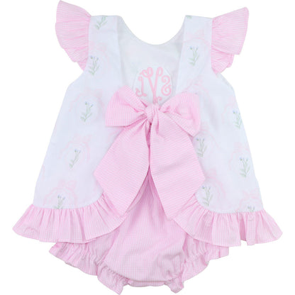 Pink Floral Bow Diaper Set