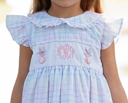 Pastel Windowpane Embroidered Bunny Dress